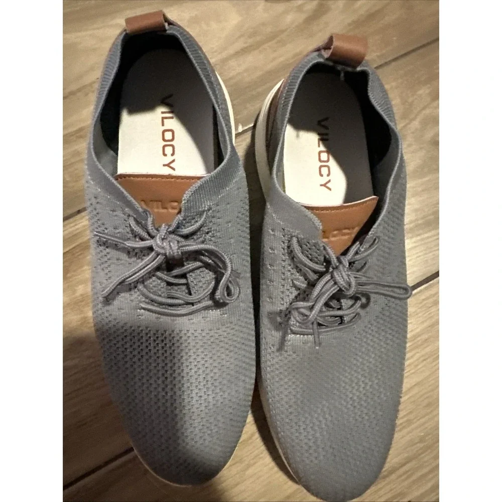 Vilocy Shoes Mens 44  Casual Lace Up Knit Low Sneakers V2201 Grey Brown Fabric
